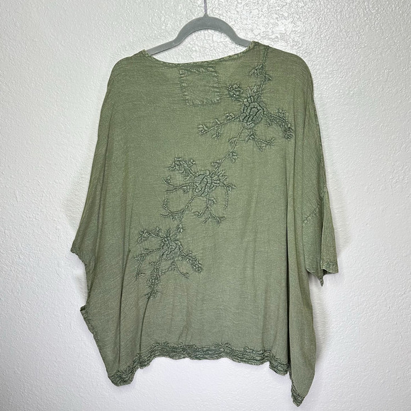 Kyla Seo Karyn Boxy Top Embroidered Floral Oversized Olive Green Women Small - Picture 2 of 6